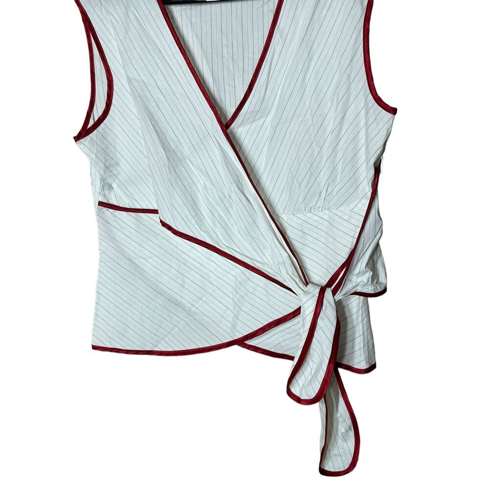 Vintage Old Navy Y2K Stretch Pinstripe Wrap Top Size Small - Picture 3 of 7